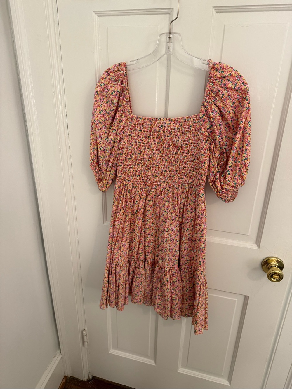 Smocked Puff Sleeve Kids Dress - Pink Floral